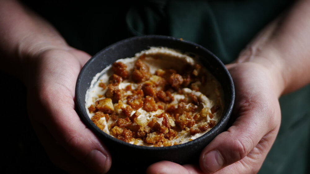 Stale Bread Mousse with Caramelized Bread Crumbs